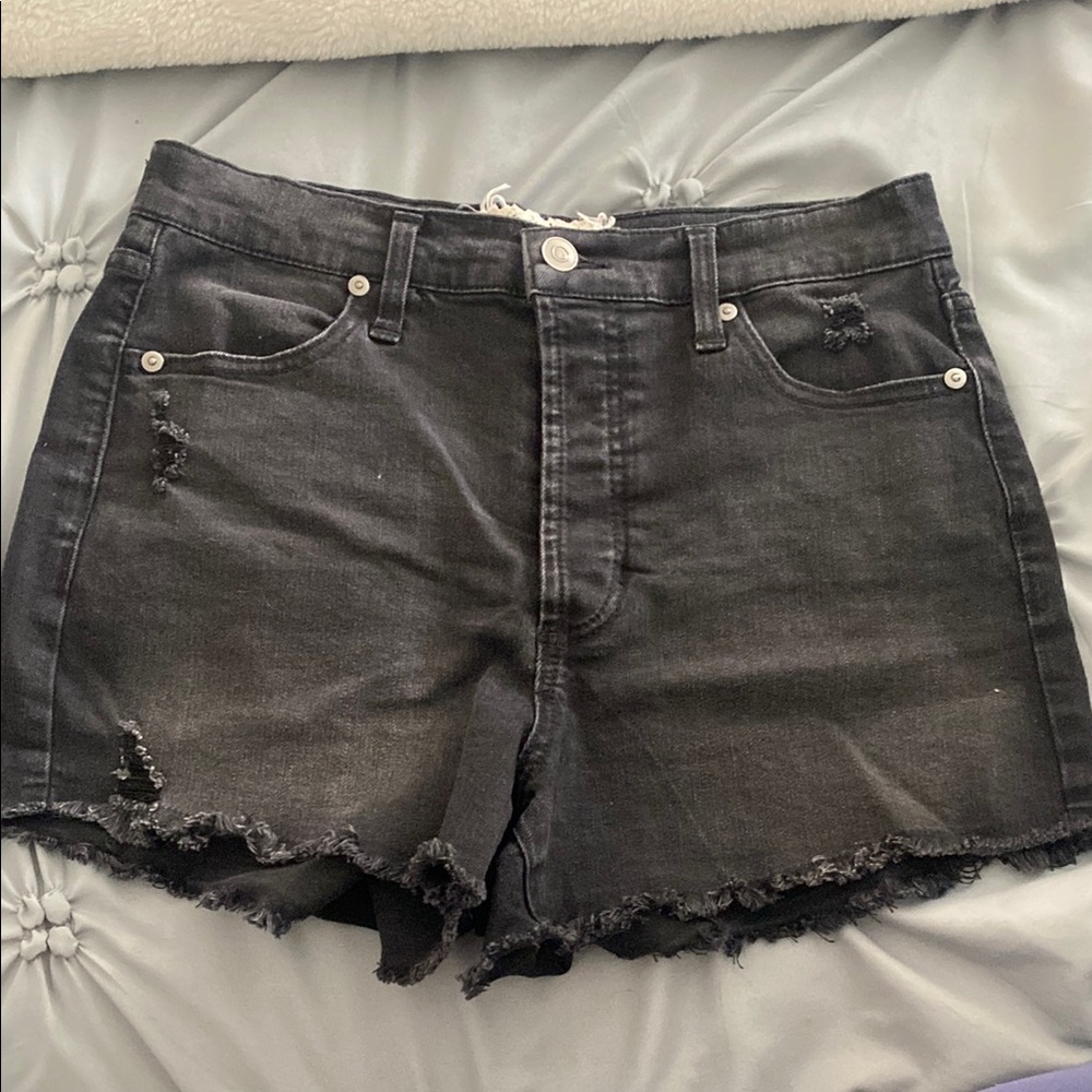 Black Distressed Denim Shorts
